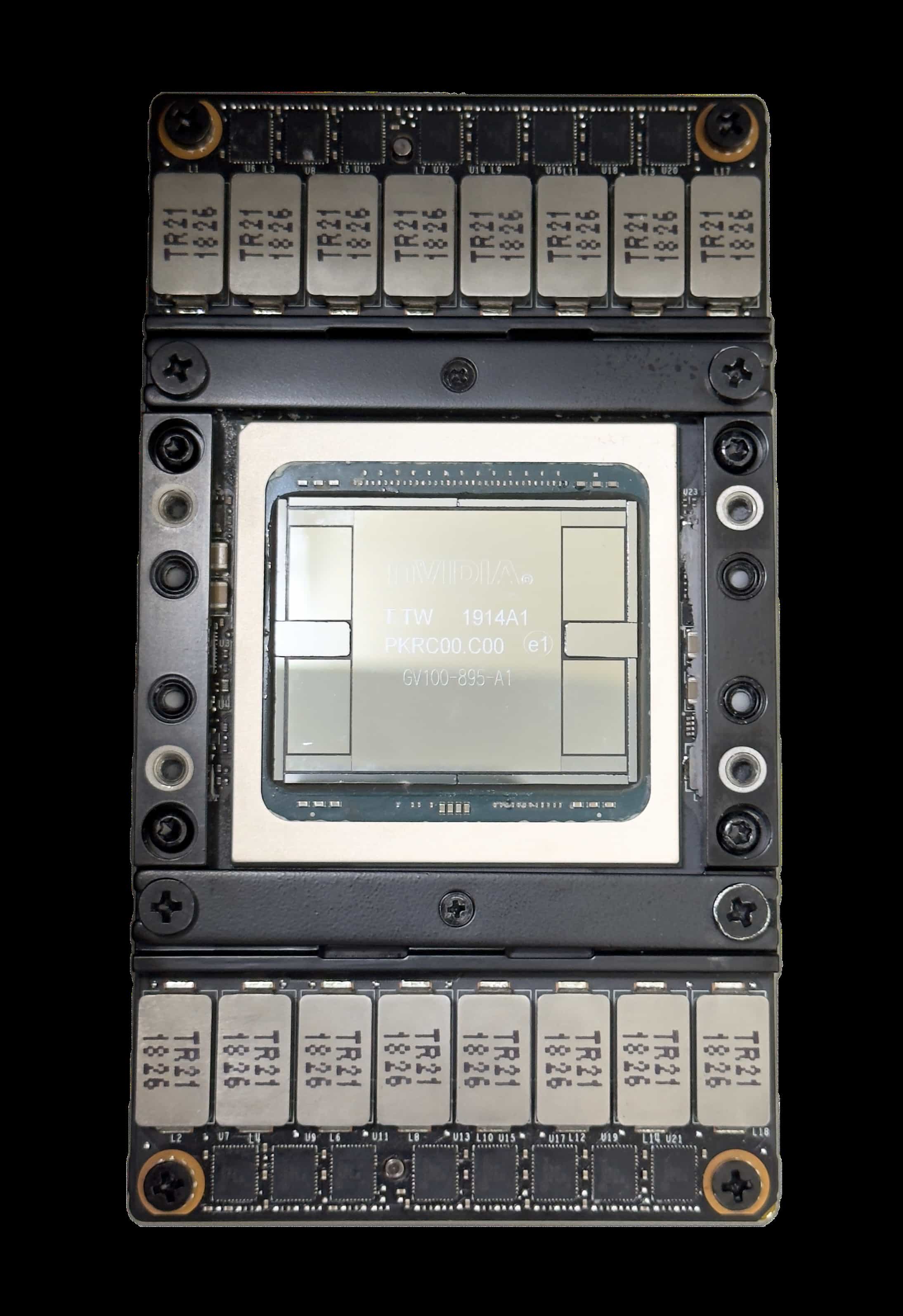 Prototype diamond-silicon composite cooling solution installed on an NVIDIA V100 GPU.